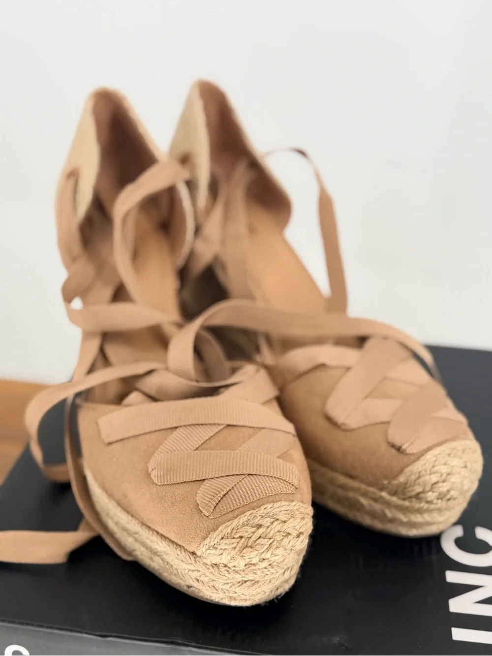INC International Concepts Tan Espadrille Lace-Up Wedges SIZE 8 M